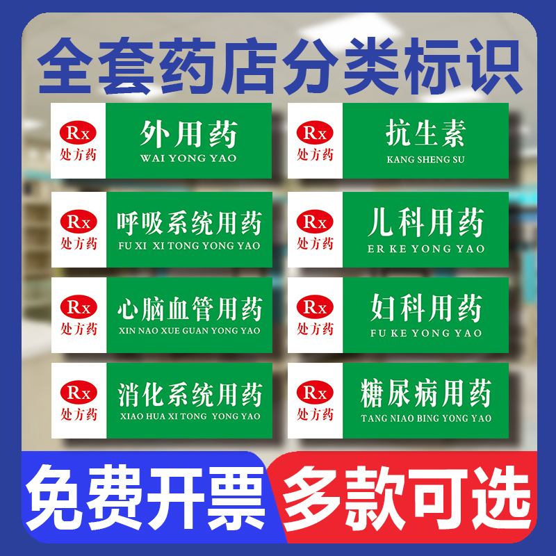 门诊医院诊所大药房药店分类分区标识牌全套标签区域指示牌药品分区域儿科用药分组GSP认证贴纸定制挂标志牌 文具电教/文化用品/商务用品 标志牌/提示牌/付款码 原图主图