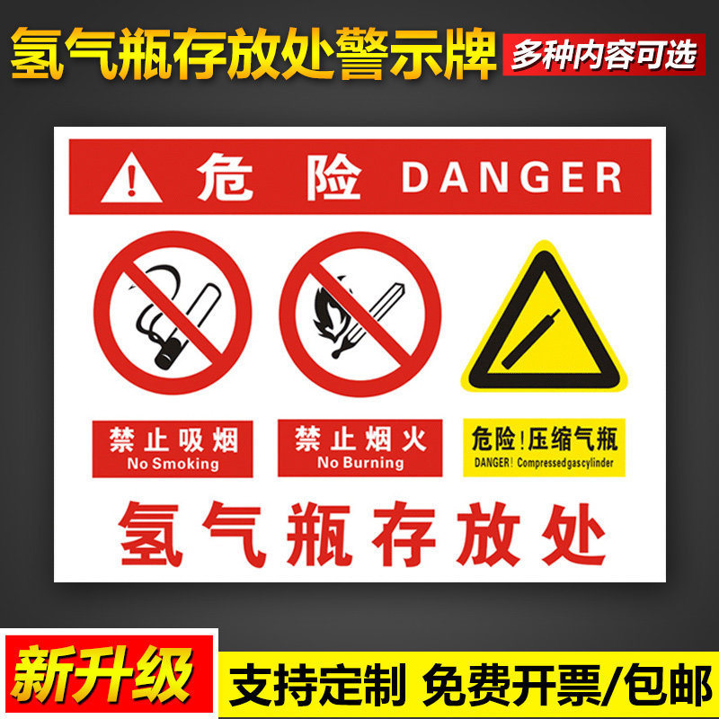 氢气瓶存放处标识警示牌禁止吸烟严禁烟火闲人免进危险压缩气瓶安全