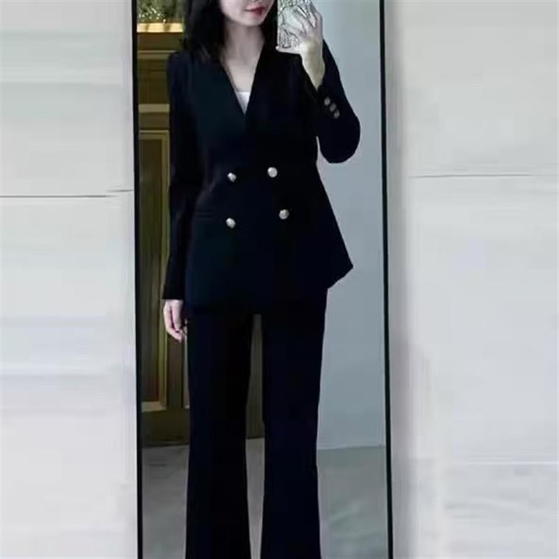 黑色西装外套女正装2026春秋新款高级感面试职业西服套装微喇叭裤