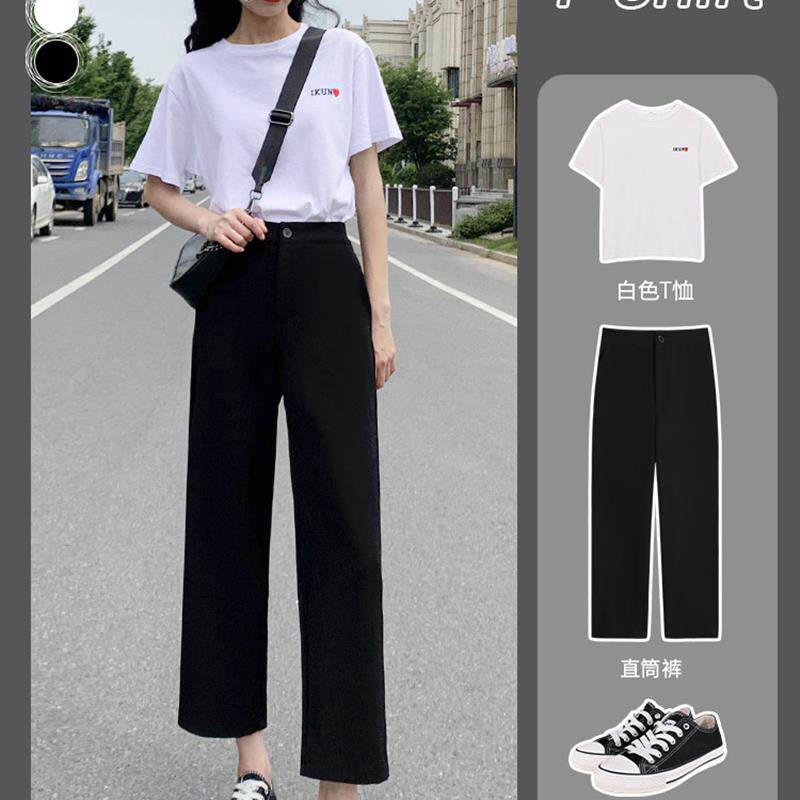 小个子阔腿裤女夏季薄款裤子2025新款窄版黑色直筒八分九分西装裤