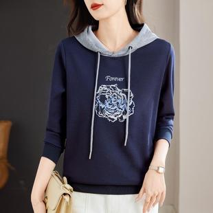 加绒红色女士卫衣女款长袖t恤春秋2025新款女装连帽上衣洋气外套