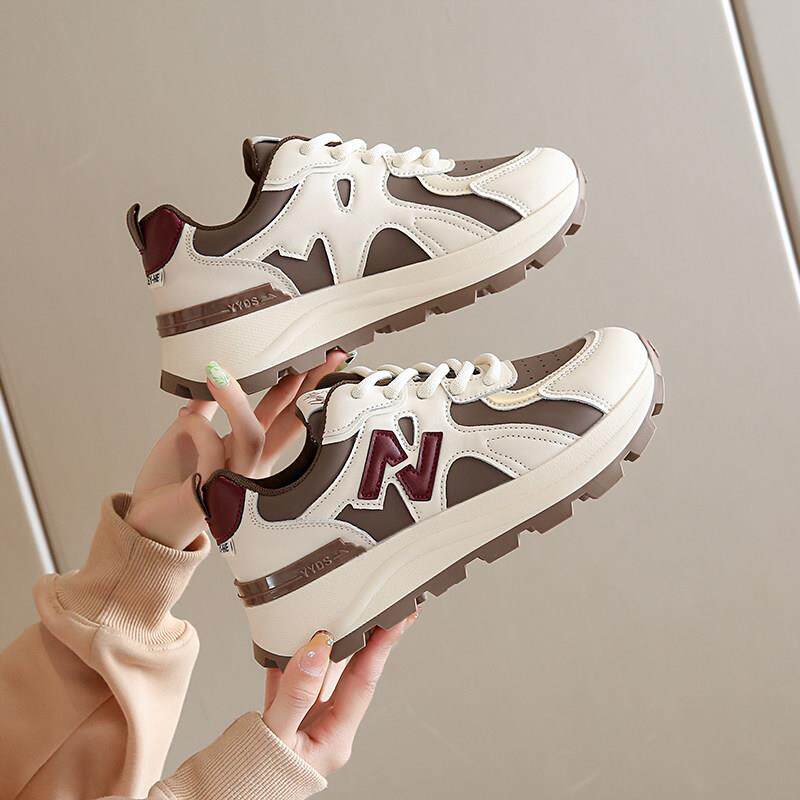 踩屎感真皮老爹鞋女2025年新款春季显脚小软底防滑运动鞋百搭舒适