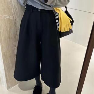 慵懒风灰色加厚阔腿裤女秋冬季大码宽松小个子显瘦休闲毛呢九分裤