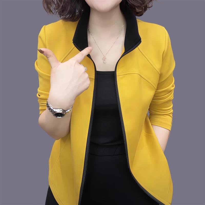 秋季立领开衫长袖显瘦上衣中年女士打底衫纯色弹力运动拉炼外套