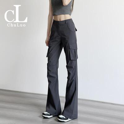 微喇叭工装裤女款夏季薄款2024新款春秋窄版灰色速干降落伞兵裤子