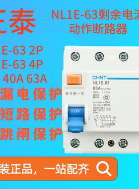 正泰漏电断路器NL1E-63 4P 2P 25A 40A 63A 总闸开关小体积保护器