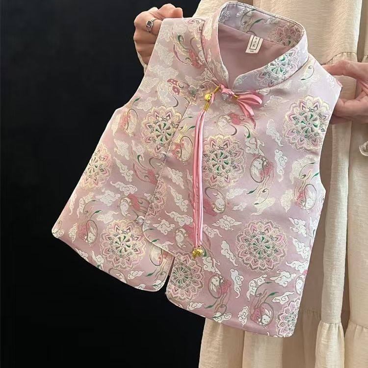 女童新中式国风马甲2025新款儿童唐装背心坎肩中大童马夹外套上衣,童装/婴儿装/亲子装,马甲,淘宝优惠券,粉丝福利购,淘宝优惠卷