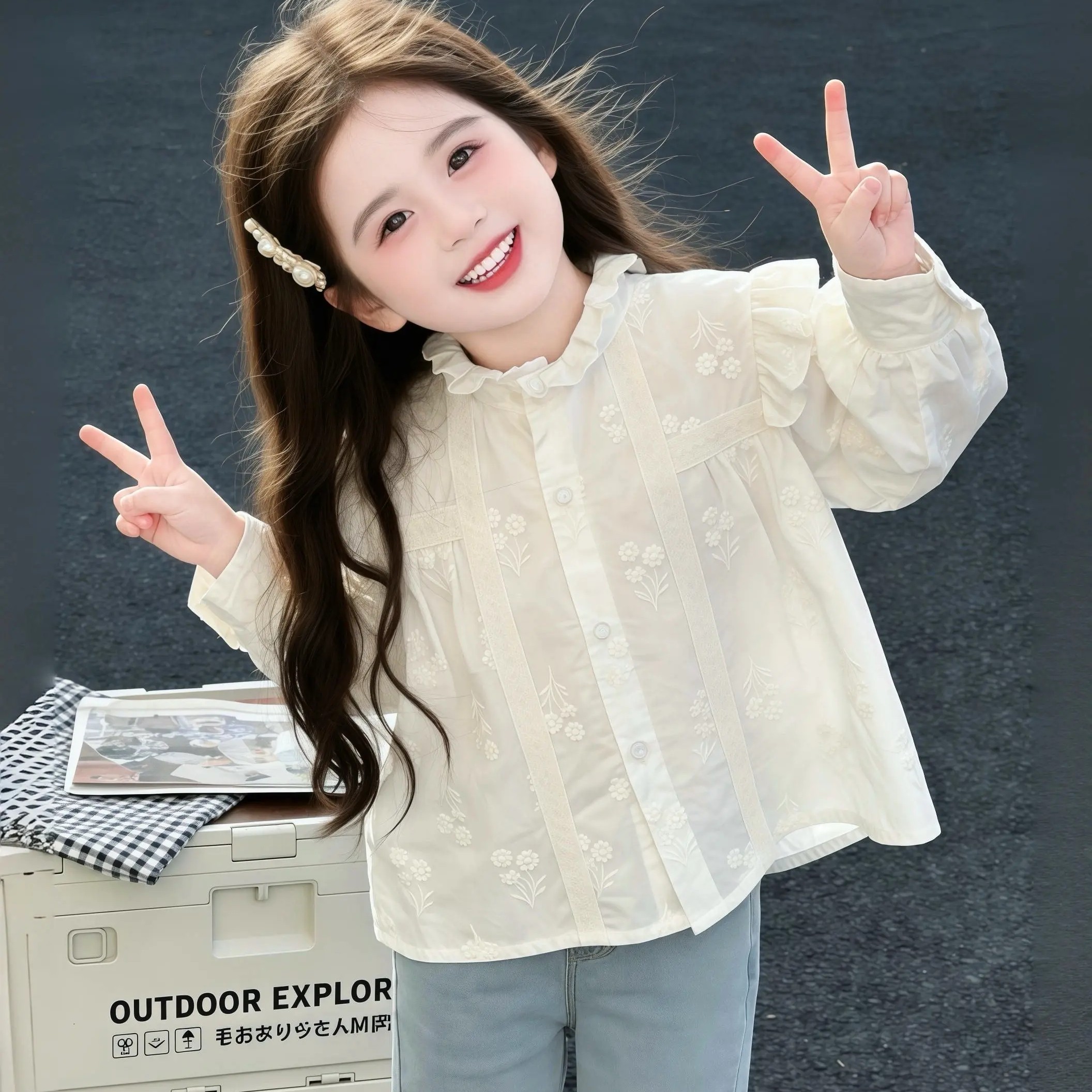 女童春秋衬衫2026新款韩版薄款长袖白衬衣儿童学生纯棉打底衫上衣