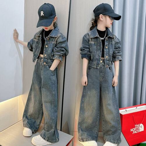 女童春秋牛仔套装2026新款牛仔两件套外套牛仔长裤韩版炸街时尚