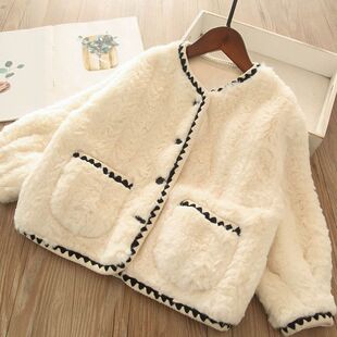 女童羊羔毛外套秋冬2025新款儿童洋气加绒皮草大衣中长款韩版上衣