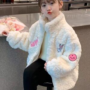 女童秋冬装外套2024新款儿童冬季加绒加厚水貂绒羊羔毛卡通毛毛衣