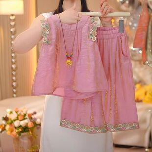 女童夏装套装2026新款儿童无袖民族风夏季小女孩背心裙公主裙子