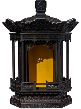 清代红木须弥座毗卢顶五福捧寿六角佛龛古玩收藏客厅佛龛供奉摆件