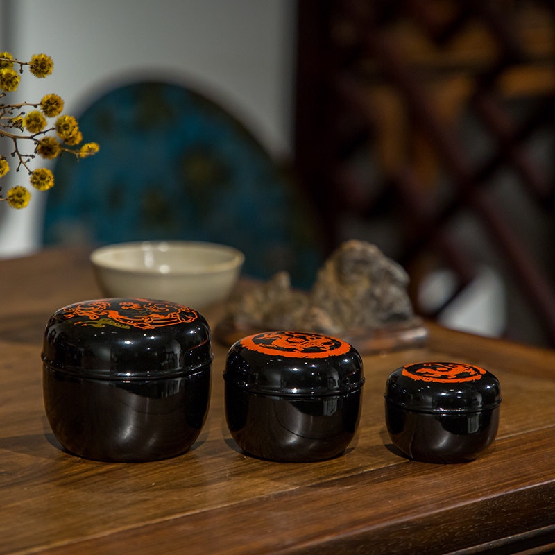 黑漆龙纹套盒（一组三套）大漆艺术品收藏文房用品文房盒中式摆件