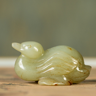 清代玉雕鸭子摆件老物件文玩古董玉器收藏真品和田玉雕手把件70g
