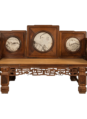 红木镶云石七屏风罗汉床