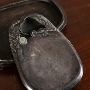 清代瓜瓞绵绵带眼端砚（红木砚盒）文玩古董收藏文房用品砚台摆件