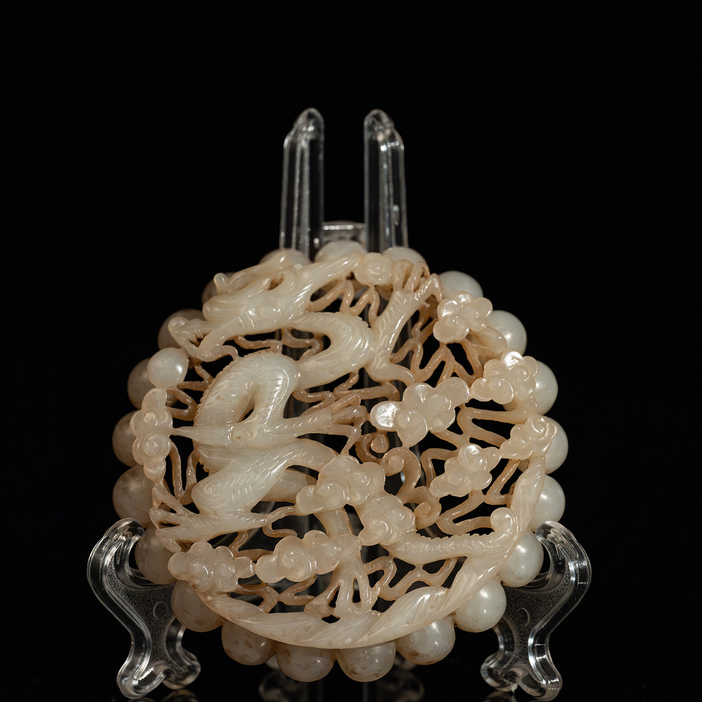 清代 玉镂雕云龙纹带板摆件古董玉器收藏真品和田玉雕摆件54.1g