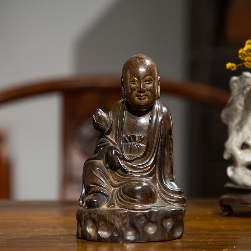 清代紫檀木雕莲花罗汉像文玩古董收藏客厅小叶紫檀罗汉佛摆件