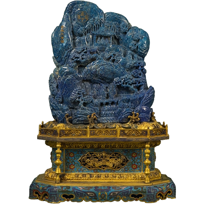 青金石雕山水人物山子摆件