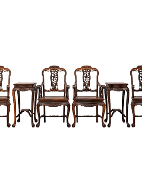 红木镶瘿木雕花卉纹扶手椅成堂