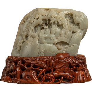 和田玉松下雅集山子摆件玉器收藏真品天然和田玉雕装饰摆件13.6kg