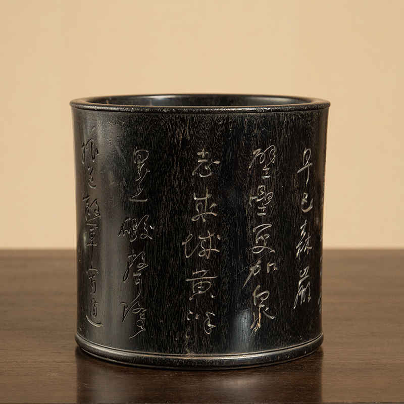 民国 紫檀诗文笔筒老物件文玩古董收藏书房桌面摆件小叶紫檀笔筒