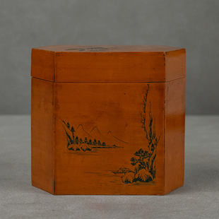 清代竹簧山水人物六角茶仓老物件文玩古董收藏竹制艺术品茶叶罐