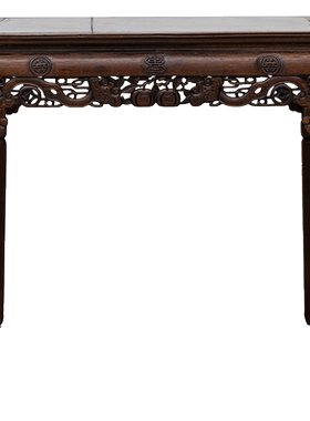 红木镶云石透雕事事如意八仙桌