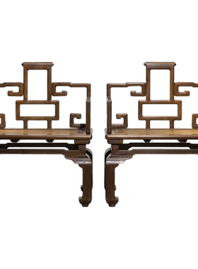 清代红木攒接拐子纹靠背宝座（一对）明清古典老家具宝座古典收藏