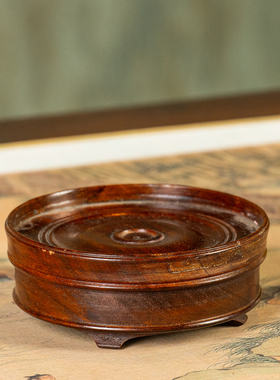 清代红木整挖弦纹圆形器座