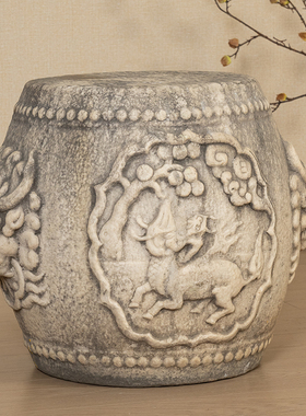 汉白玉雕铺首麒麟纹鼓墩