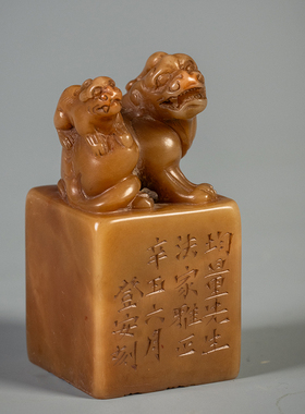 韩登安款寿山石瑞兽钮诗文印章