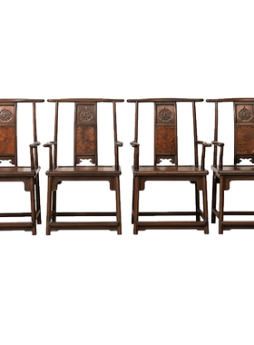 红木镶瘿木龙纹四出头官帽椅成堂