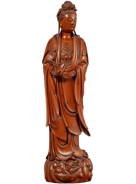 黄杨木雕净瓶观音像古董收藏