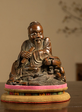 清代竹雕观鱼人物摆件老物件文玩古董收藏真品竹制艺术品中式摆件