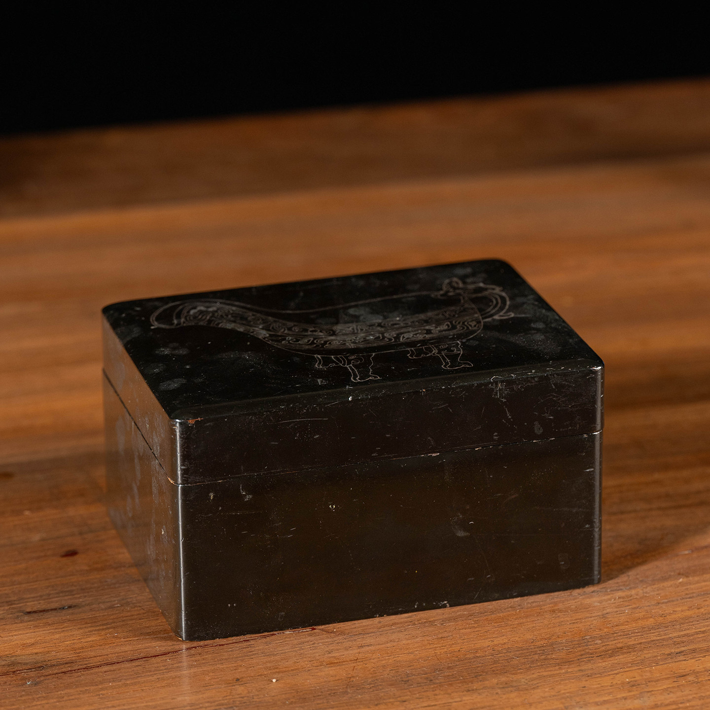 清代大漆嵌银丝匜纹盖盒老物件古董收藏真品大漆艺术品摆件文房盒