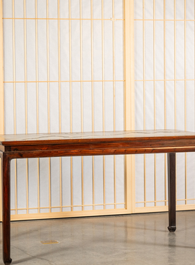 红木镶云石束腰马蹄腿画桌