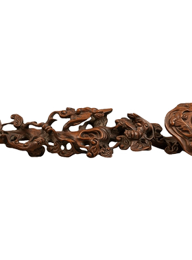 黄杨木透雕蝙蝠灵芝如意