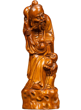 黄杨木雕童子献寿摆件