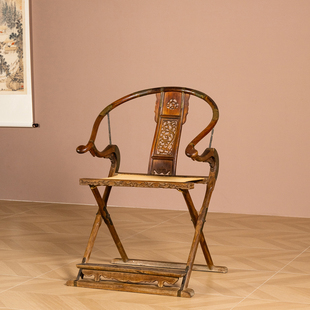 清代黄花梨透雕螭龙纹交椅明清古董家具古董收藏海南黄花梨椅子