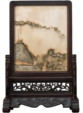 清代红木镶云石插屏中式摆件