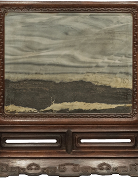 清代红木镶云石回纹打洼插屏文玩古董收藏客厅中式艺术品插屏摆件