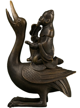 铜制仙人鹅形香薰日本回流器铜制艺术品装饰摆件真品 香薰