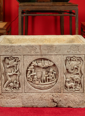 石雕花鸟人物诗文鱼缸