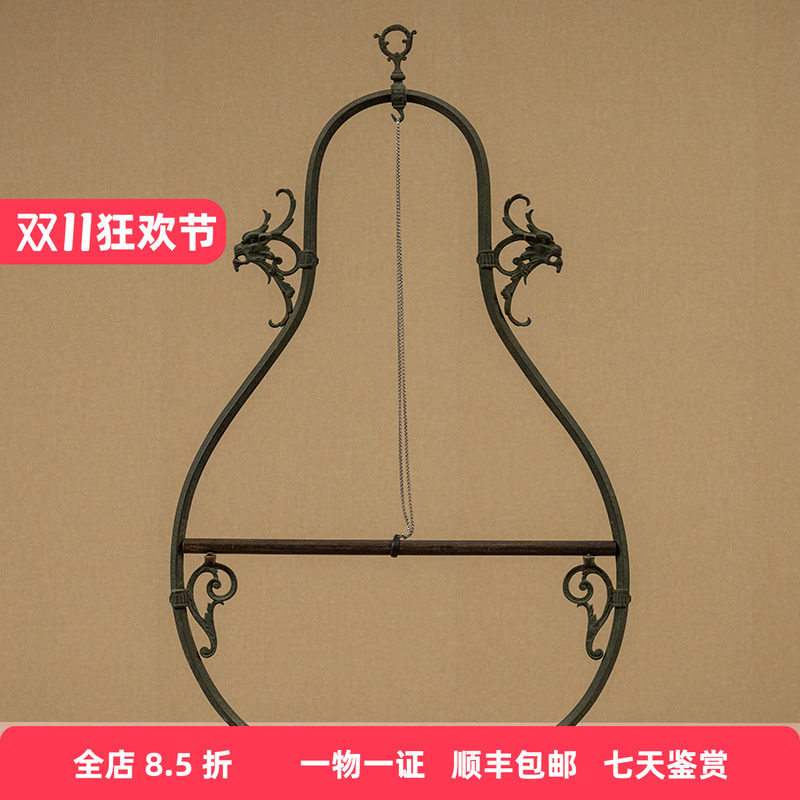 民国铜葫芦形鹦鹉架老物件文玩古董收藏铜制装饰摆件鹦鹉架子鸟架