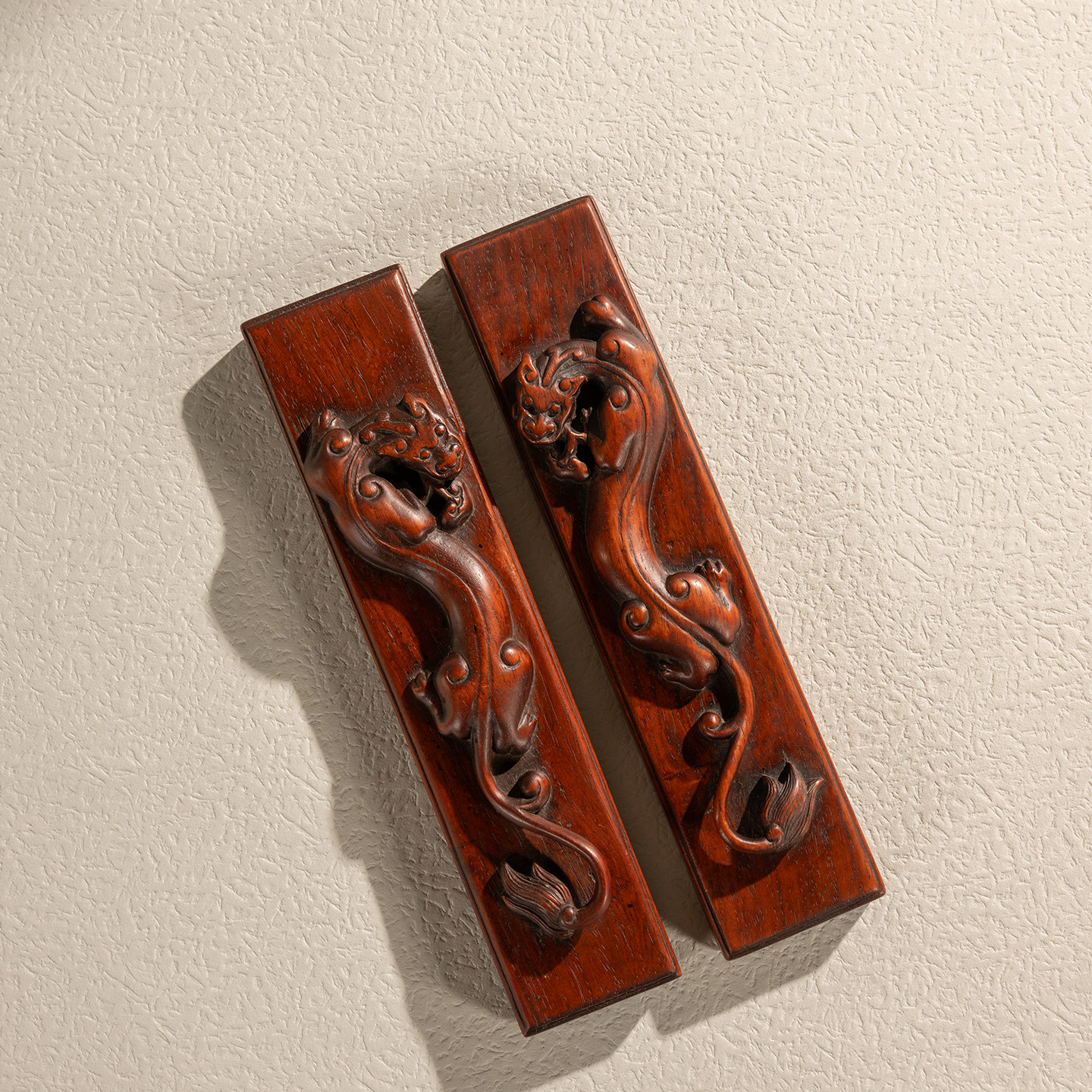 清代 黄花梨螭龙衔灵芝镇纸（一对）古董收藏海南黄花梨镇尺摆件