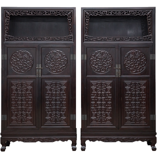 二十世纪紫檀螭龙纹万历柜（一对）中式古典家具收藏小叶紫檀书柜