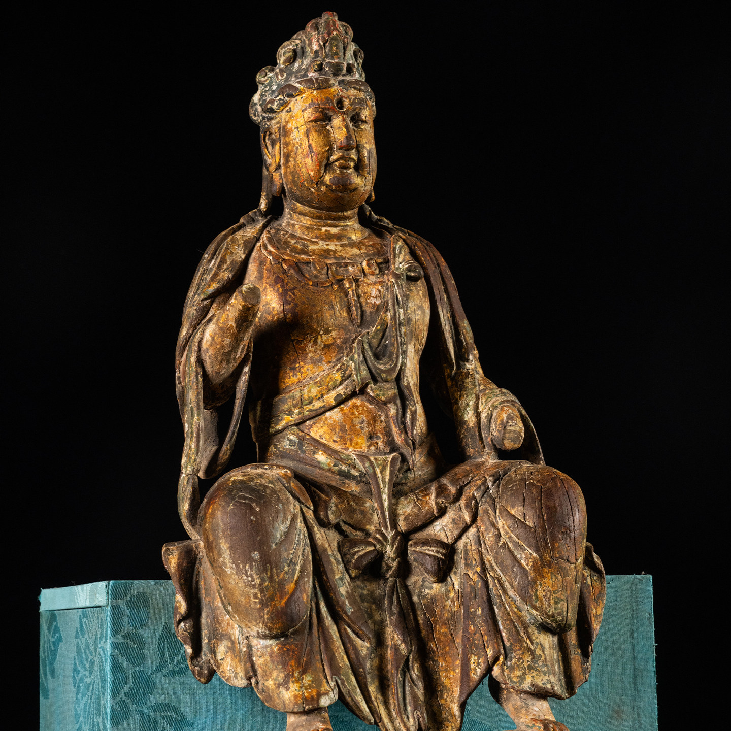 明代木雕金漆彩绘佛造像老物件古董收藏真品祝福摆件保平安佛造像