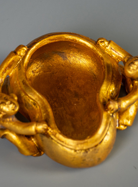 玻璃漆金童子葫芦形洗